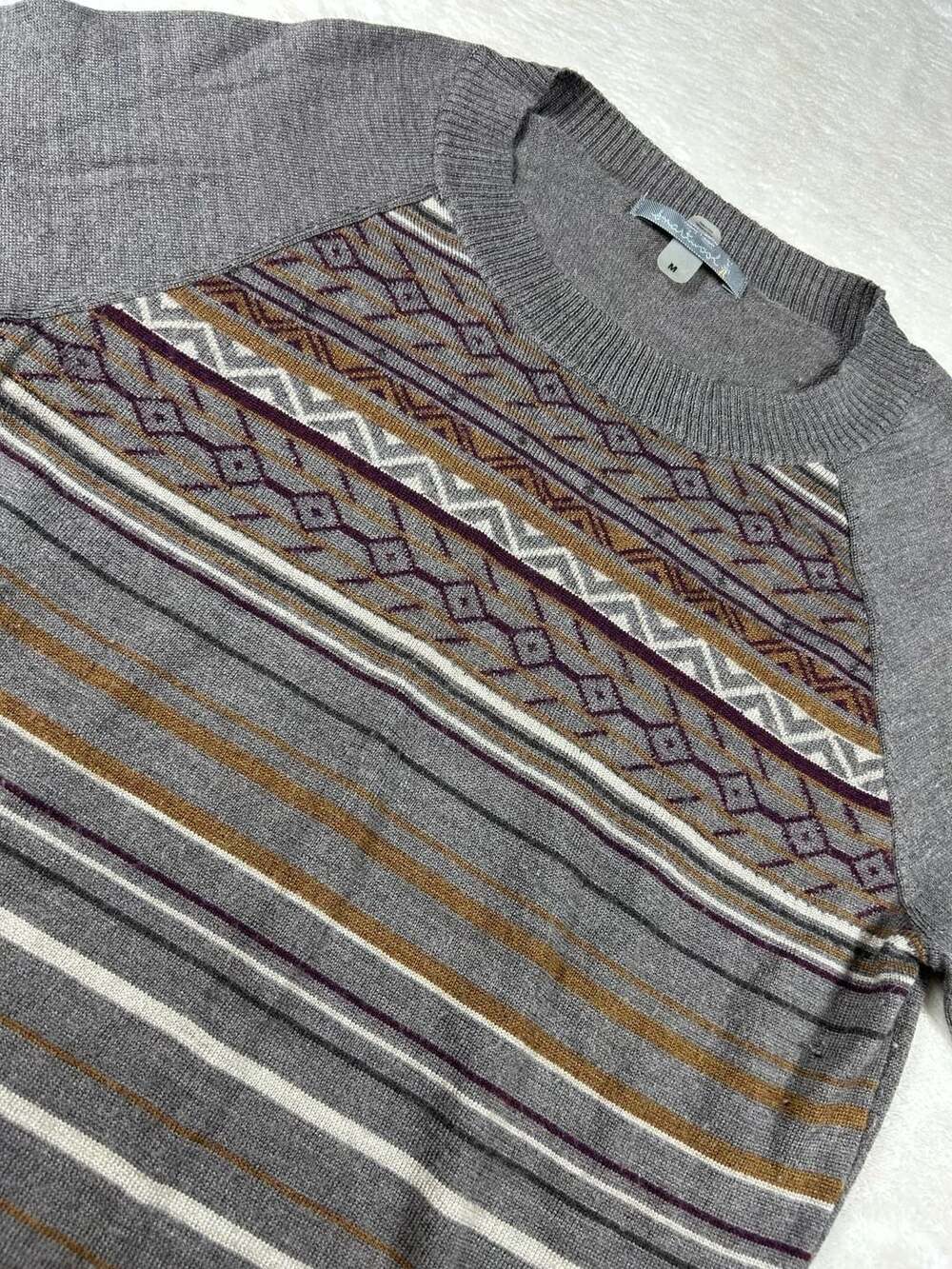 Smartwool Sweater Size M Gray Fair Isle Striped Merino Wool Pullover